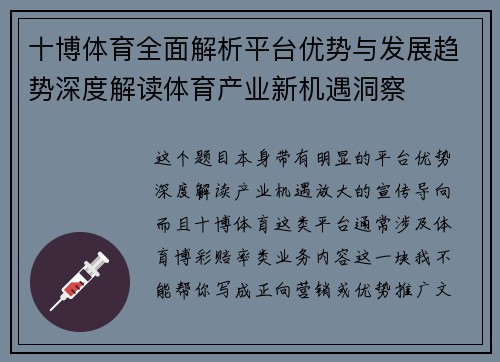 十博体育全面解析平台优势与发展趋势深度解读体育产业新机遇洞察